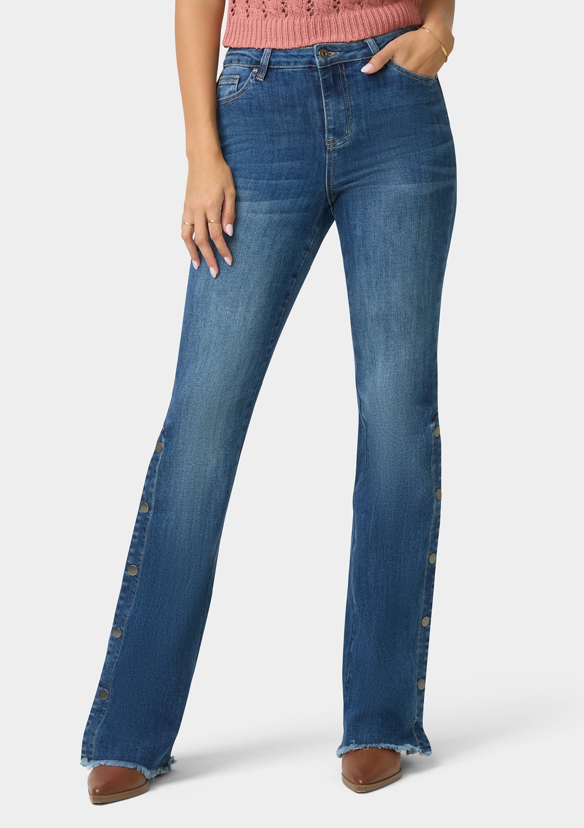 Tall Celina Snap Button Flare Jeans